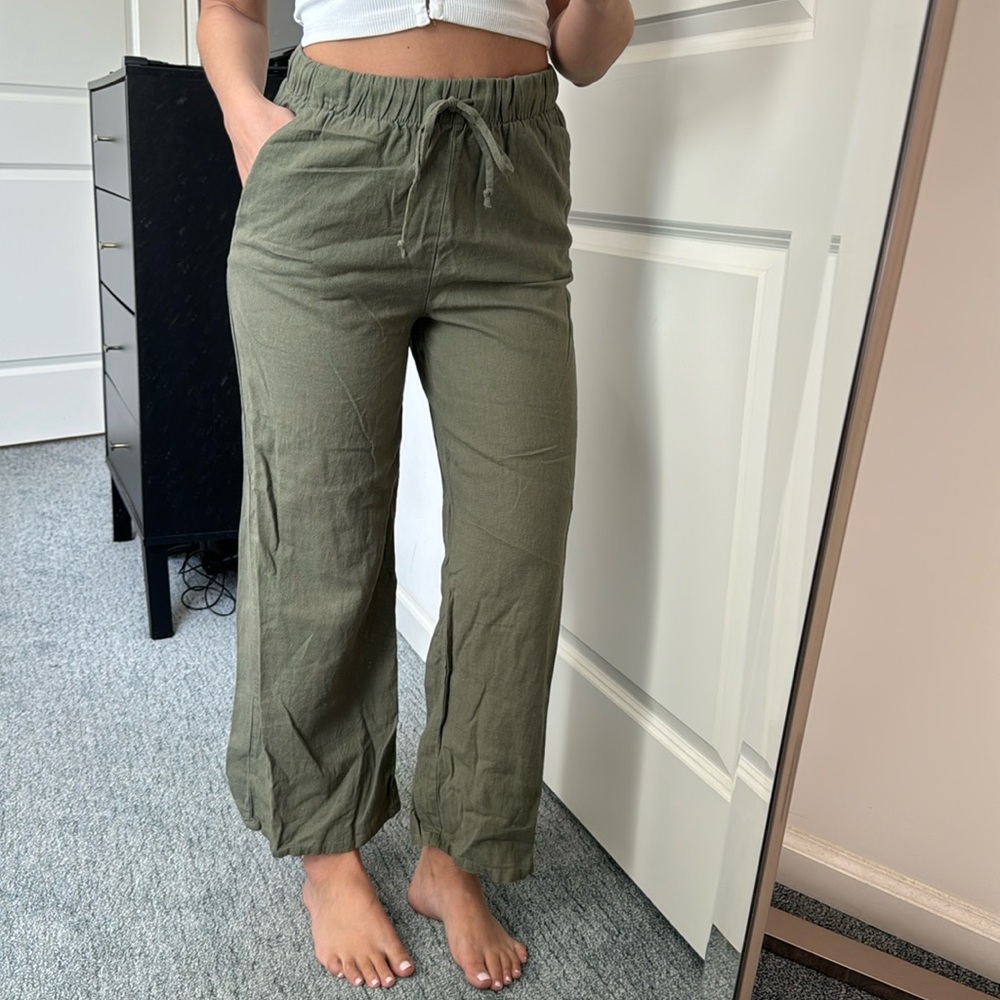 Olive Green Linen Pants